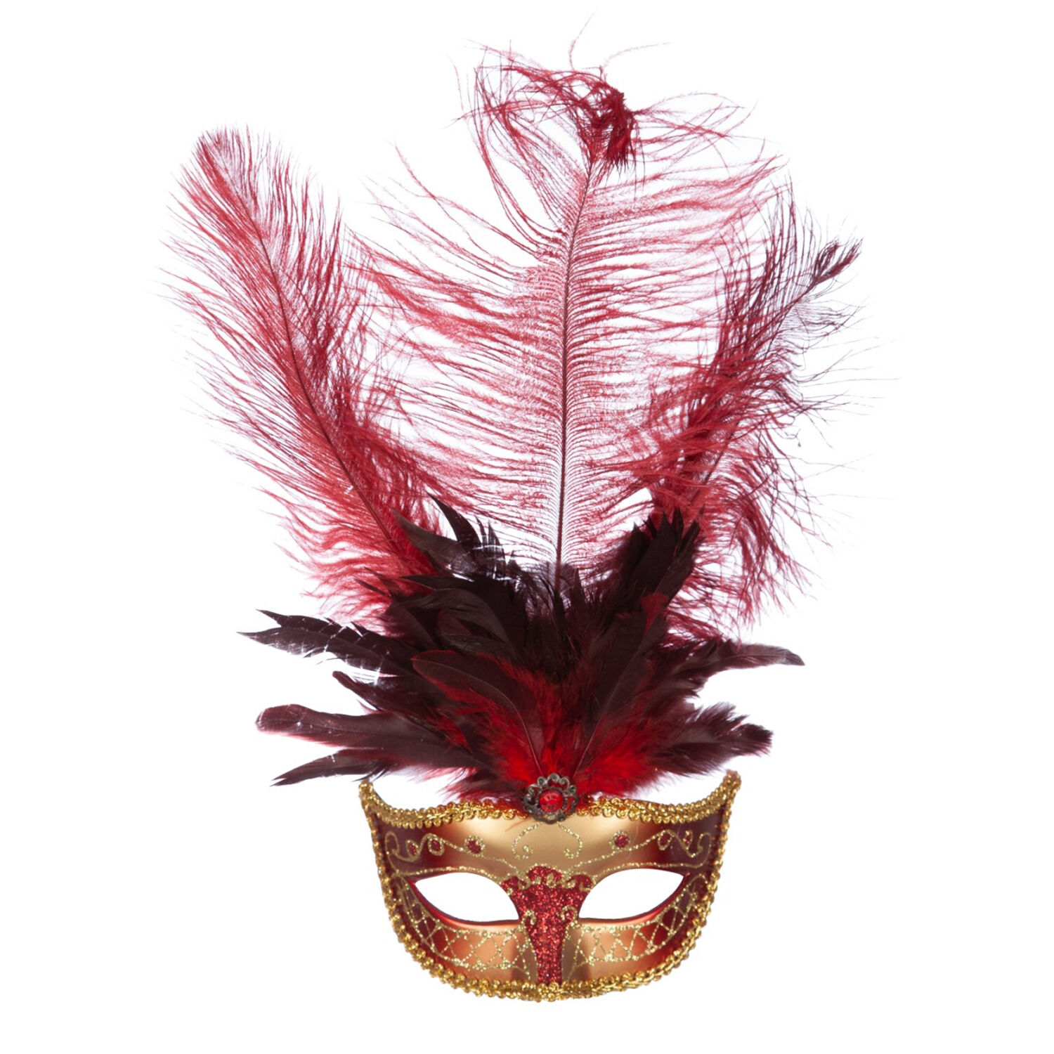 Maske Venedig mit langen Federn, rot Bild 2