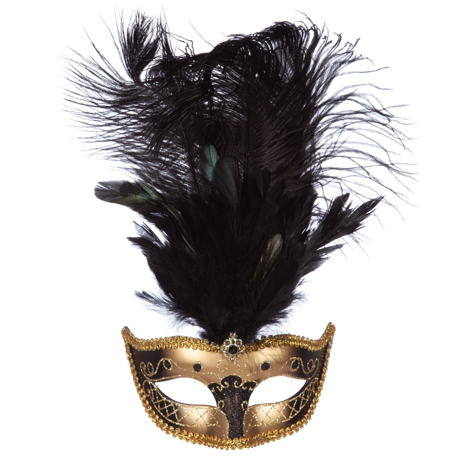 Maske Venedig mit langen Federn, gold Bild 2