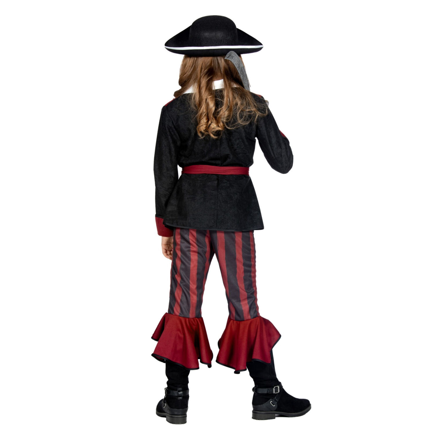 NEU Kinder-Kostm Piratin, 3-tlg. mit Hose, Jacke und Grtel, burgund-schwarz, Gr. 116 Bild 3