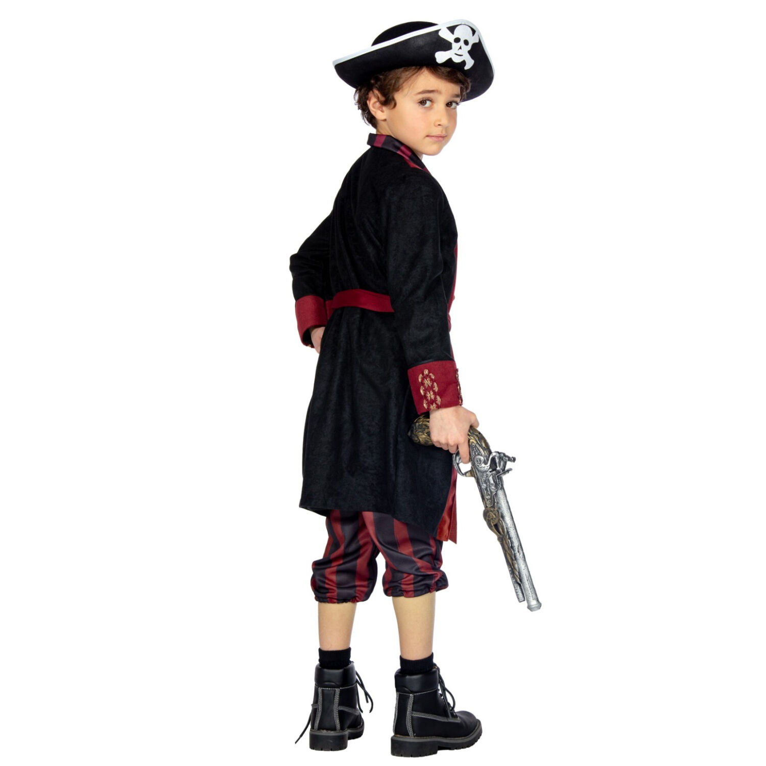 NEU Kinder-Kostm Pirat, 3-tlg. mit Hose, Jacke und Grtel, burgund-schwarz, Gr. 116 Bild 2