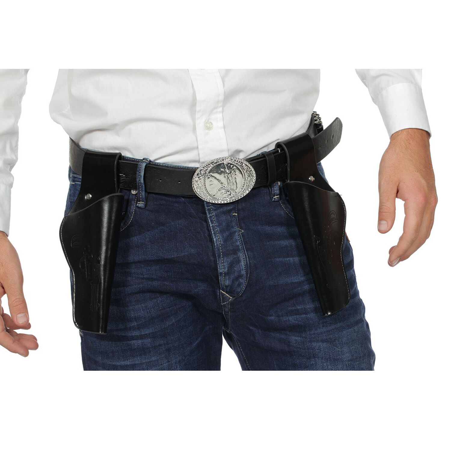 NEU Holstergrtel / Pistolenholster doppelt mit Patronen, schwarz, 135cm Bild 2