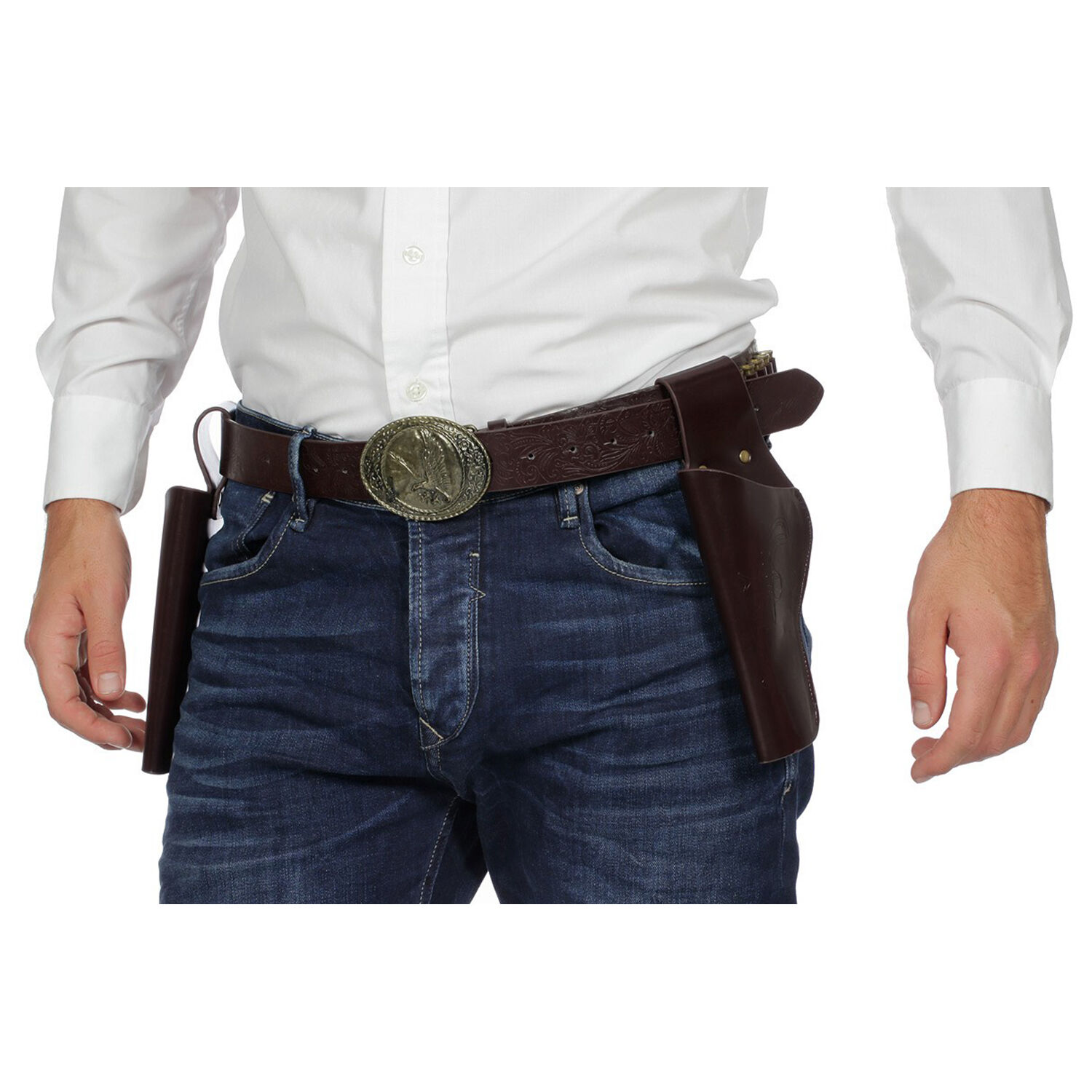 NEU Holstergrtel / Pistolenholster doppelt mit Patronen, braun, 135cm Bild 2
