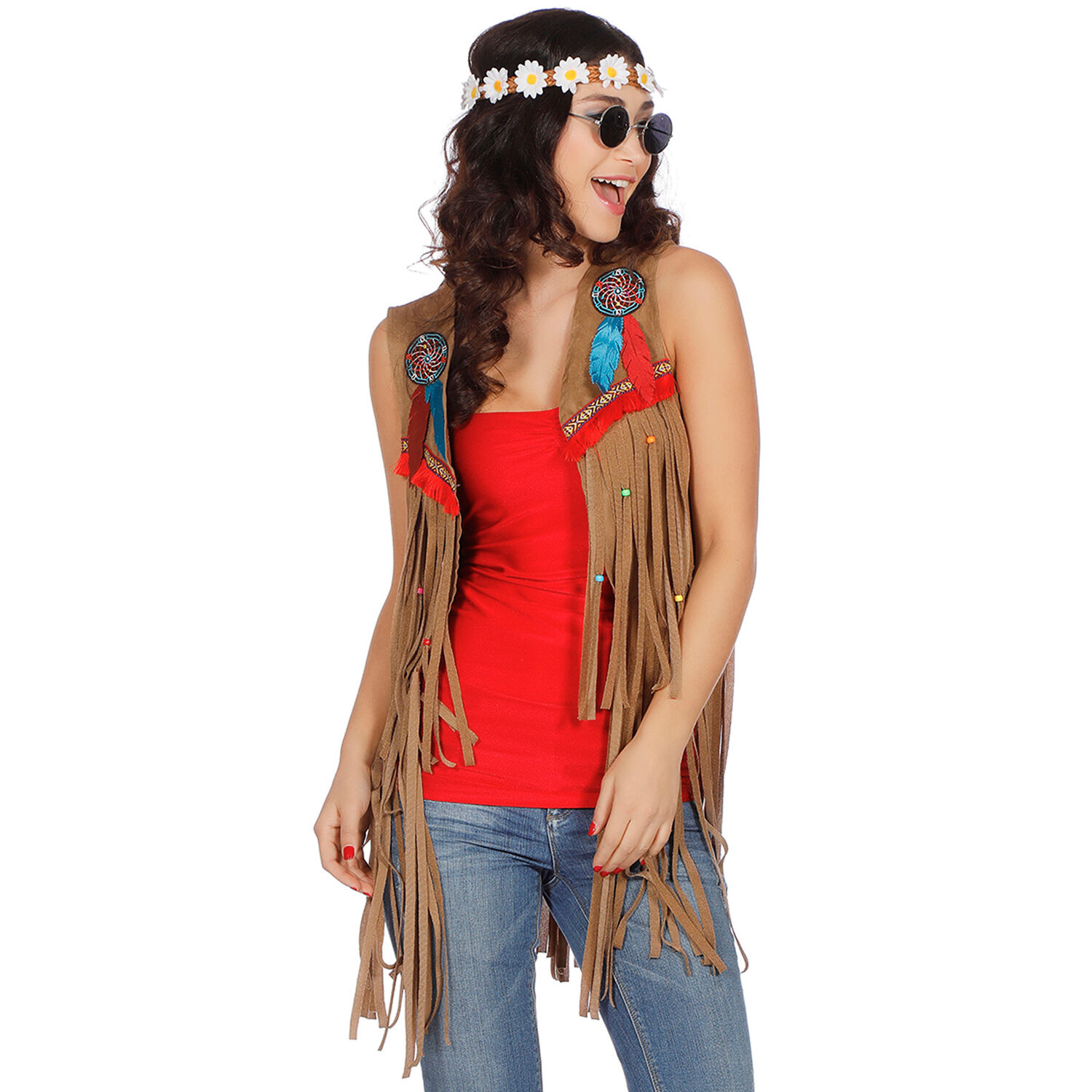 Damen-Weste Hippie / Indianerin mit Fransen, Gr. 34-36