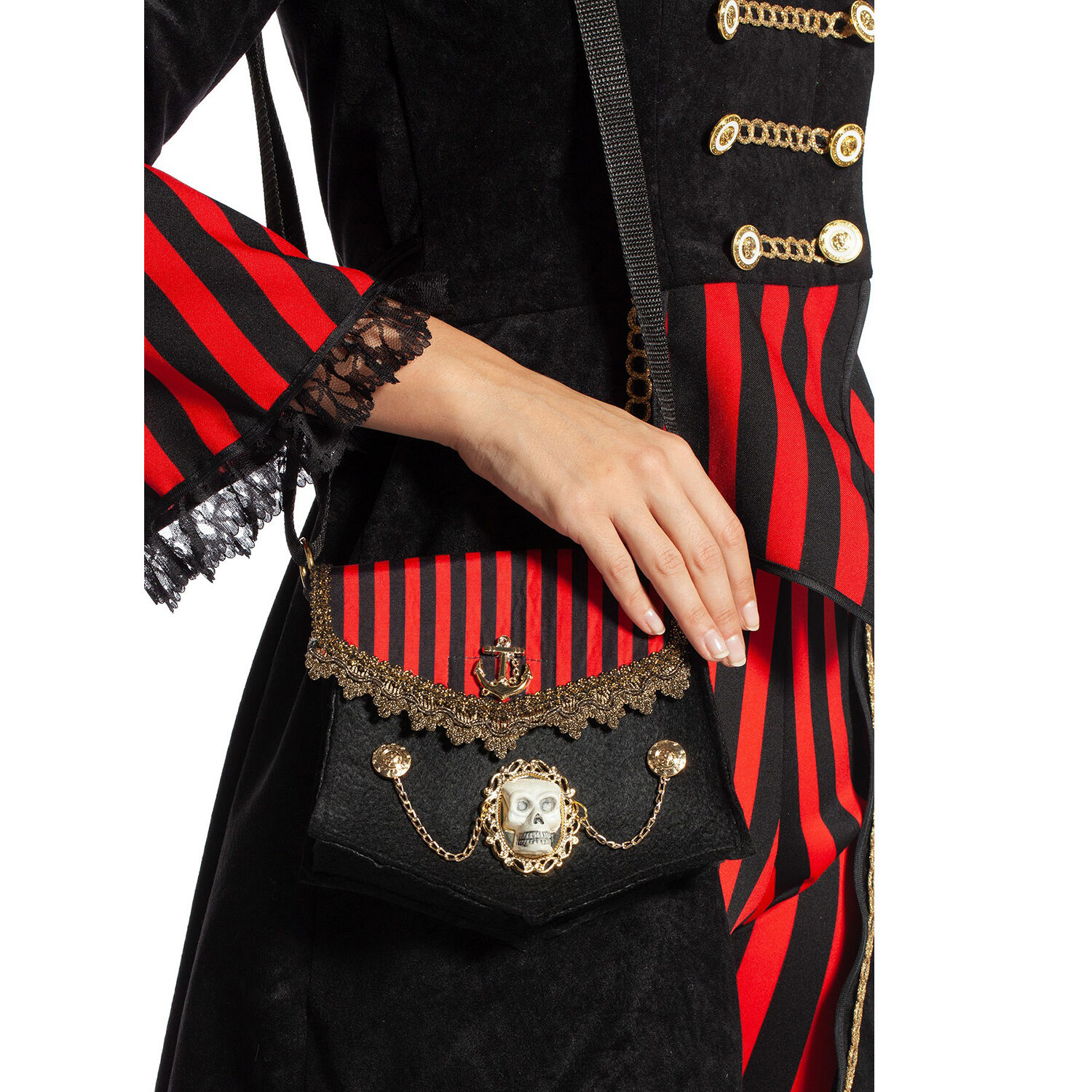 NEU Piraten-Tasche mit Streifen, schwarz-rot Bild 2