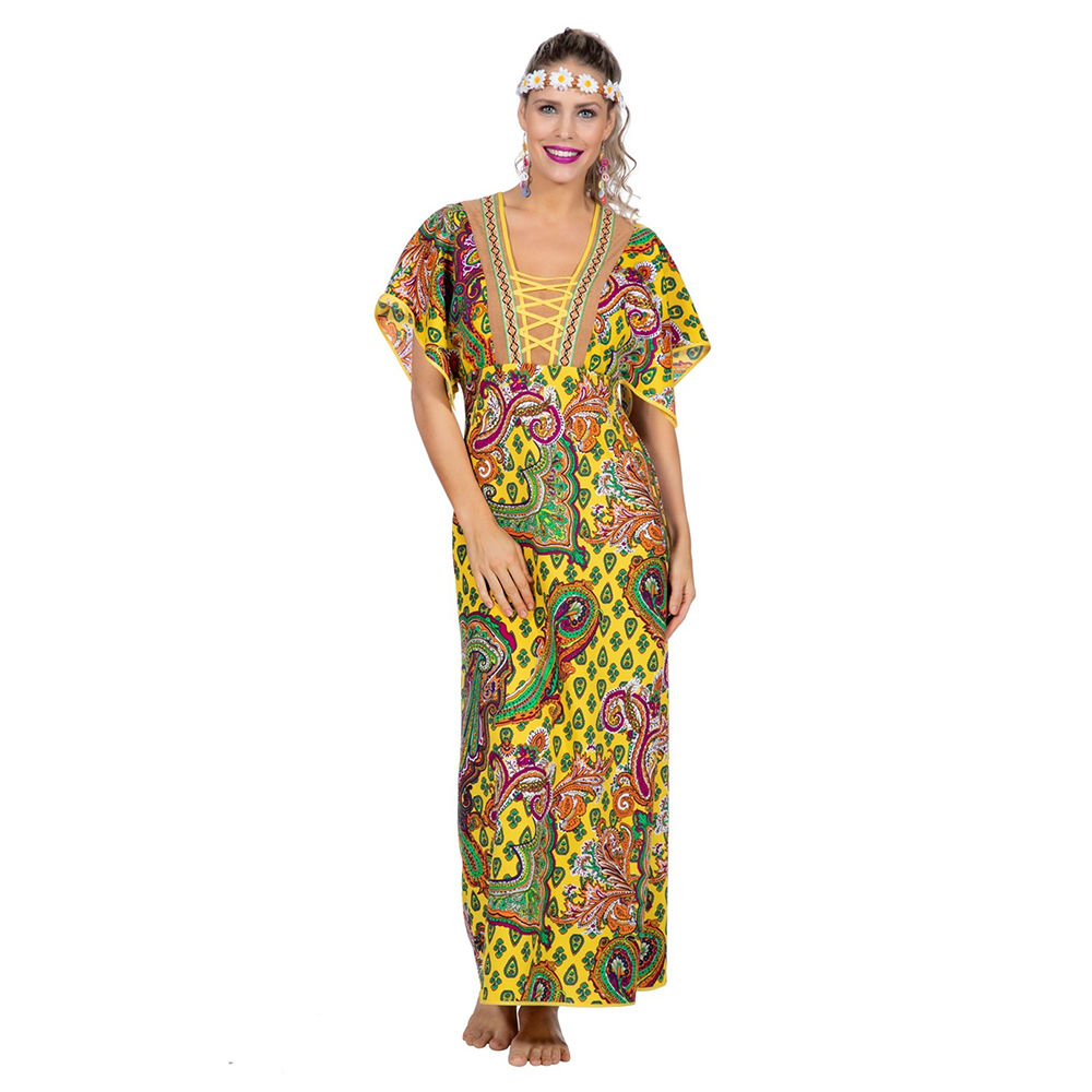 Damen-Kostüm Disco pink Minikleid Woodstock Waterloo Hippiekleid 