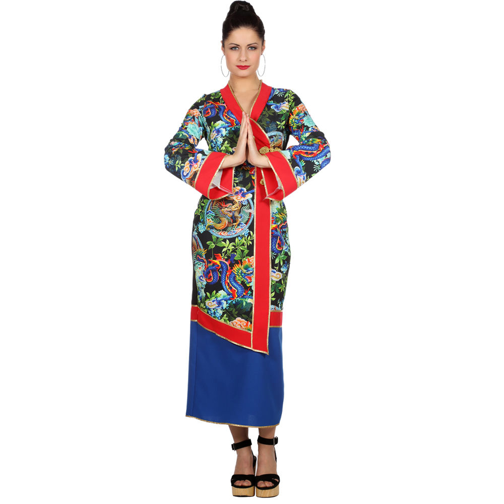 SALE Damen-Kostüm Asia-Kleid mit Drachen, Gr. 46