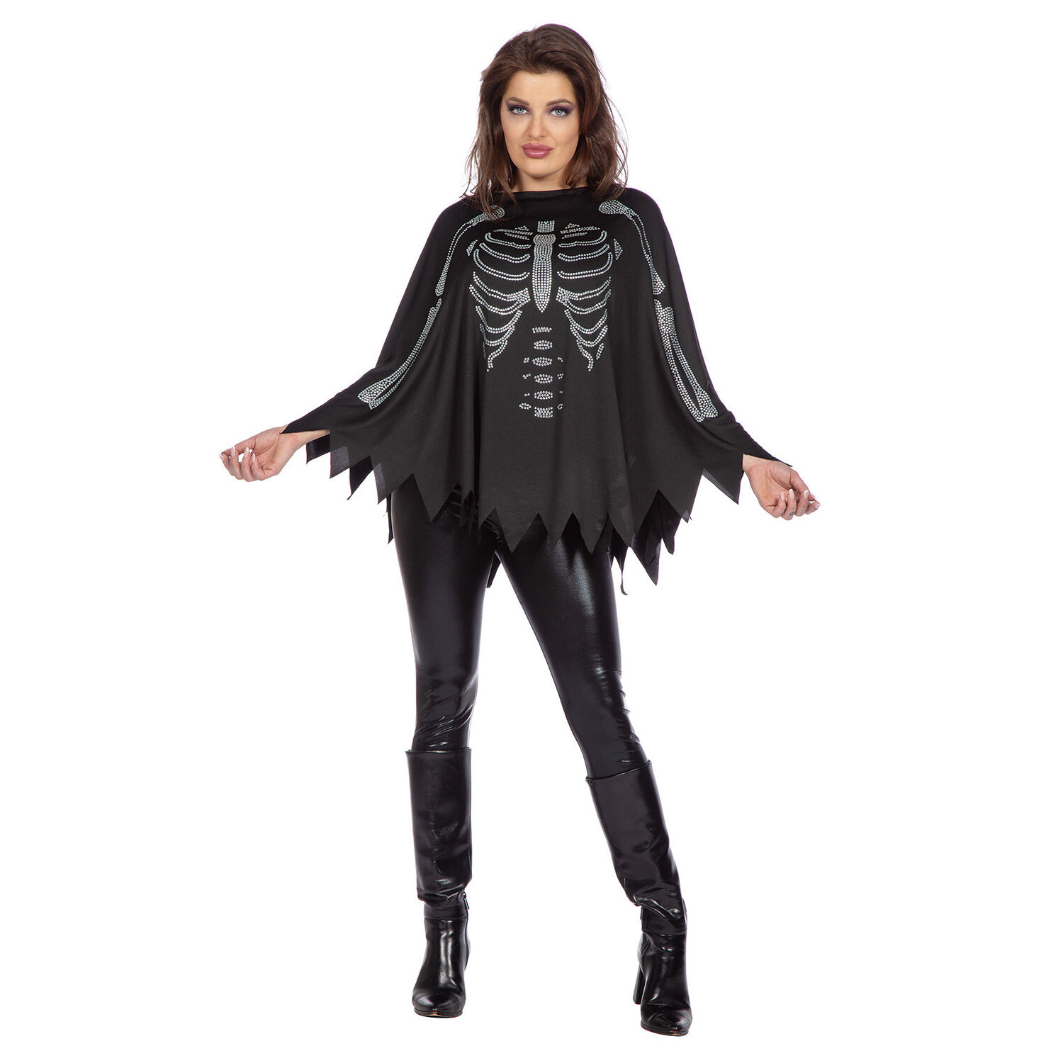 NEU Damen-Kostm Poncho Skelett mit Glitzersteinen, Einheitsgre