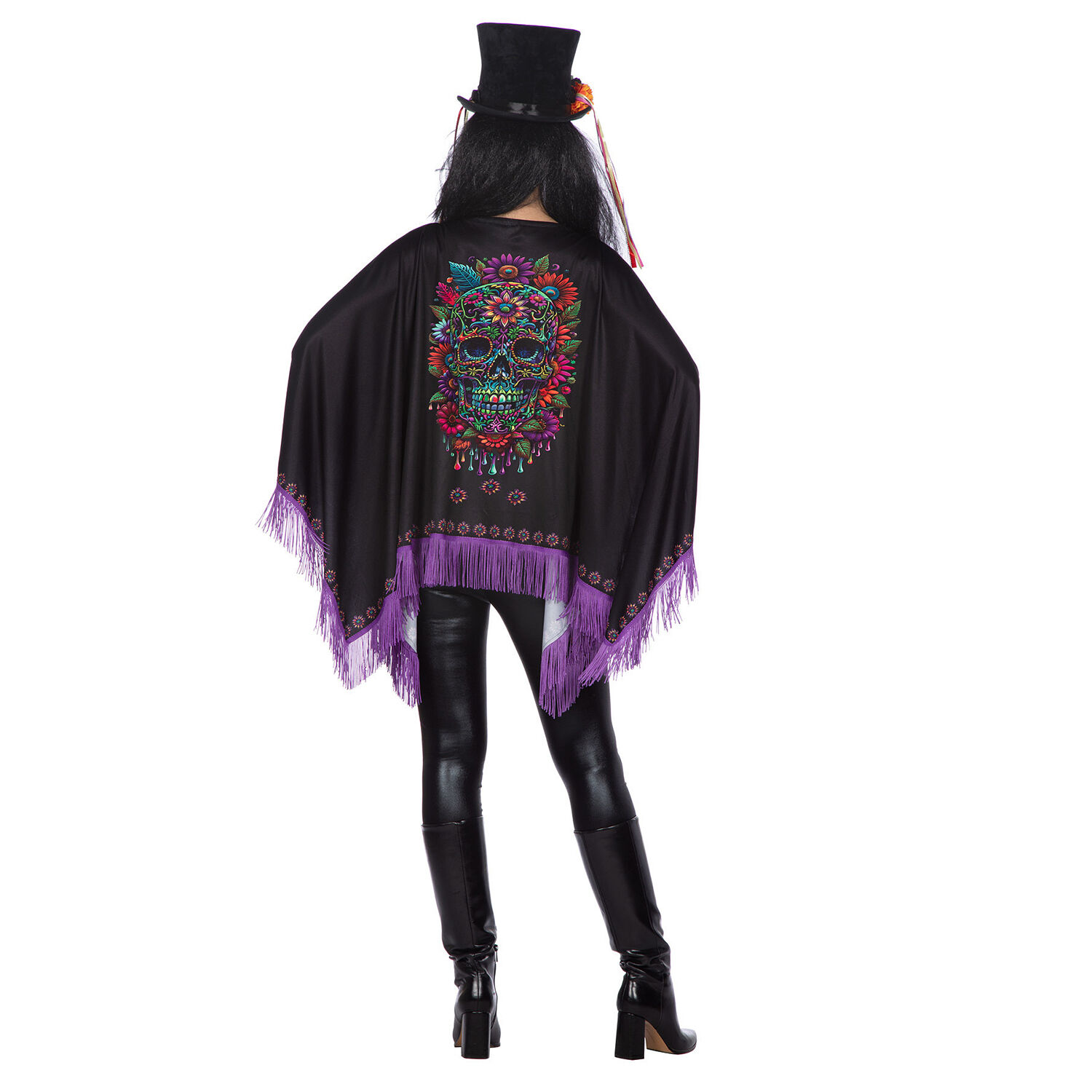 NEU Damen-Kostm Poncho Day of the Dead mit Fransen, Einheitsgre Bild 3