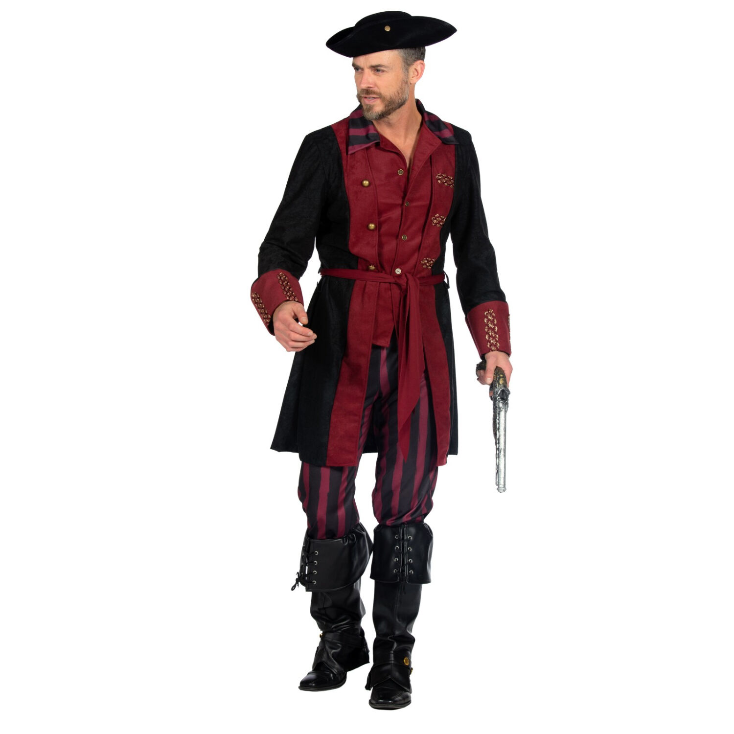 NEU Herren-Kostüm Pirat, burgund-schwarz, Gr. S