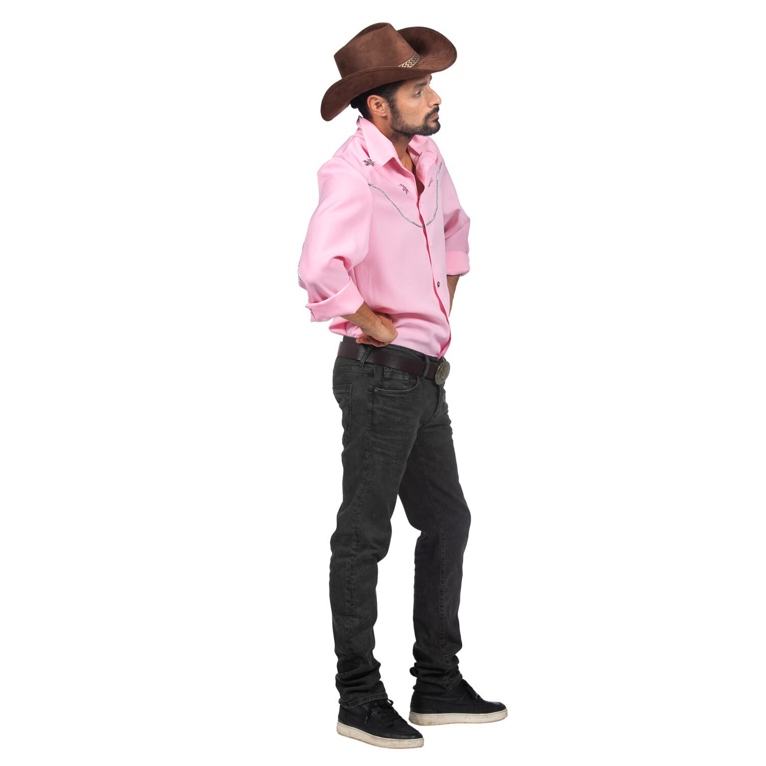 NEU Herren-Kostm Westernhemd rosa, mit silbernen Applikationen, Gr. S Bild 2