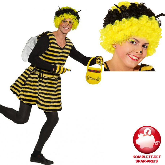 Kostüm-Komplett-Set Biene mit Perücke, Gr. 48-54