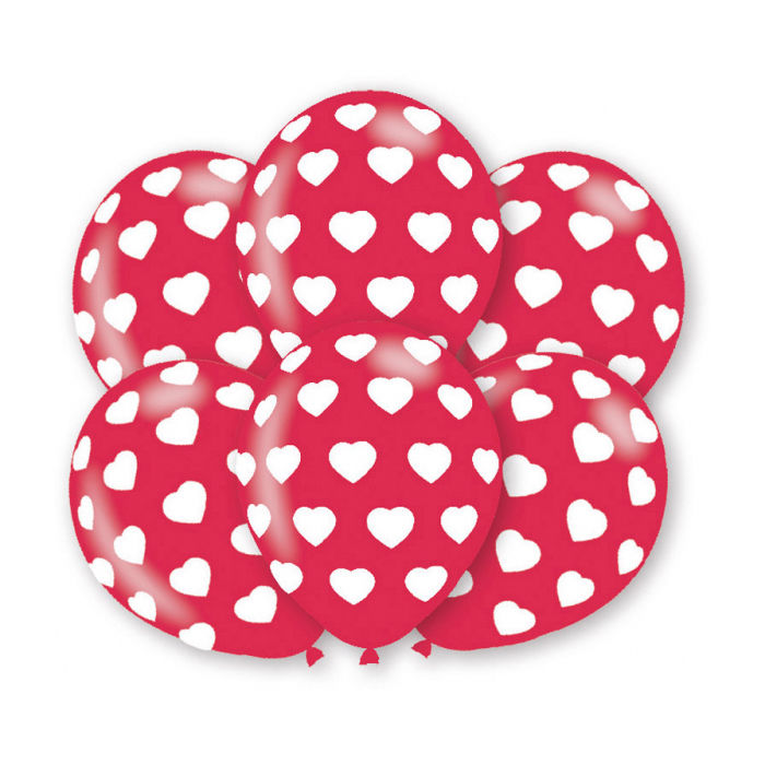 Luftballon Polka Hearts, Rot, 6 Stk.