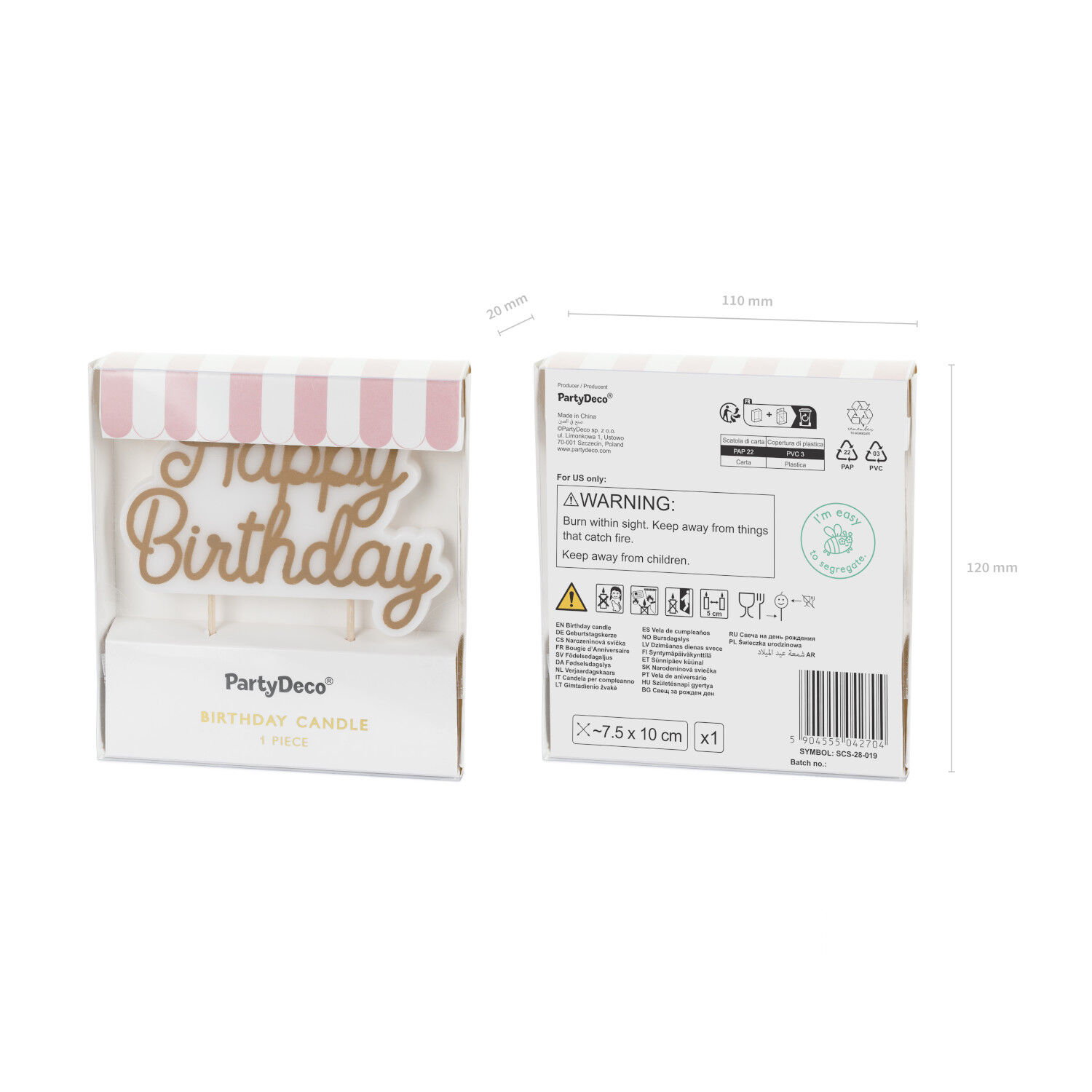 Geburtstagskerze Happy Birthday / Geburtstag - Gold, 7,5 � 10 cm Bild 3