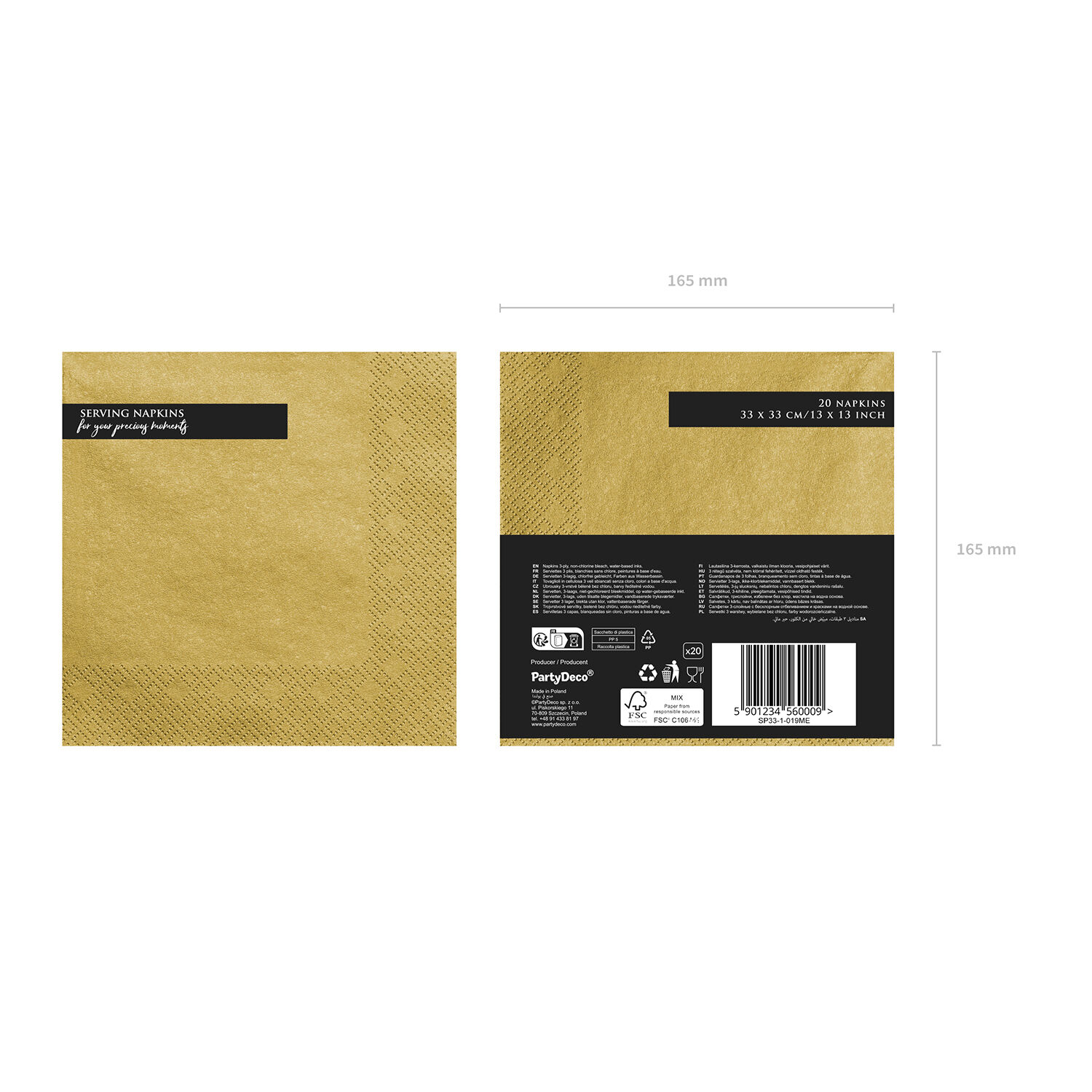 Servietten Gold Metalic, 3-lagig, 33 � 33 cm, 20 St�ck Bild 2