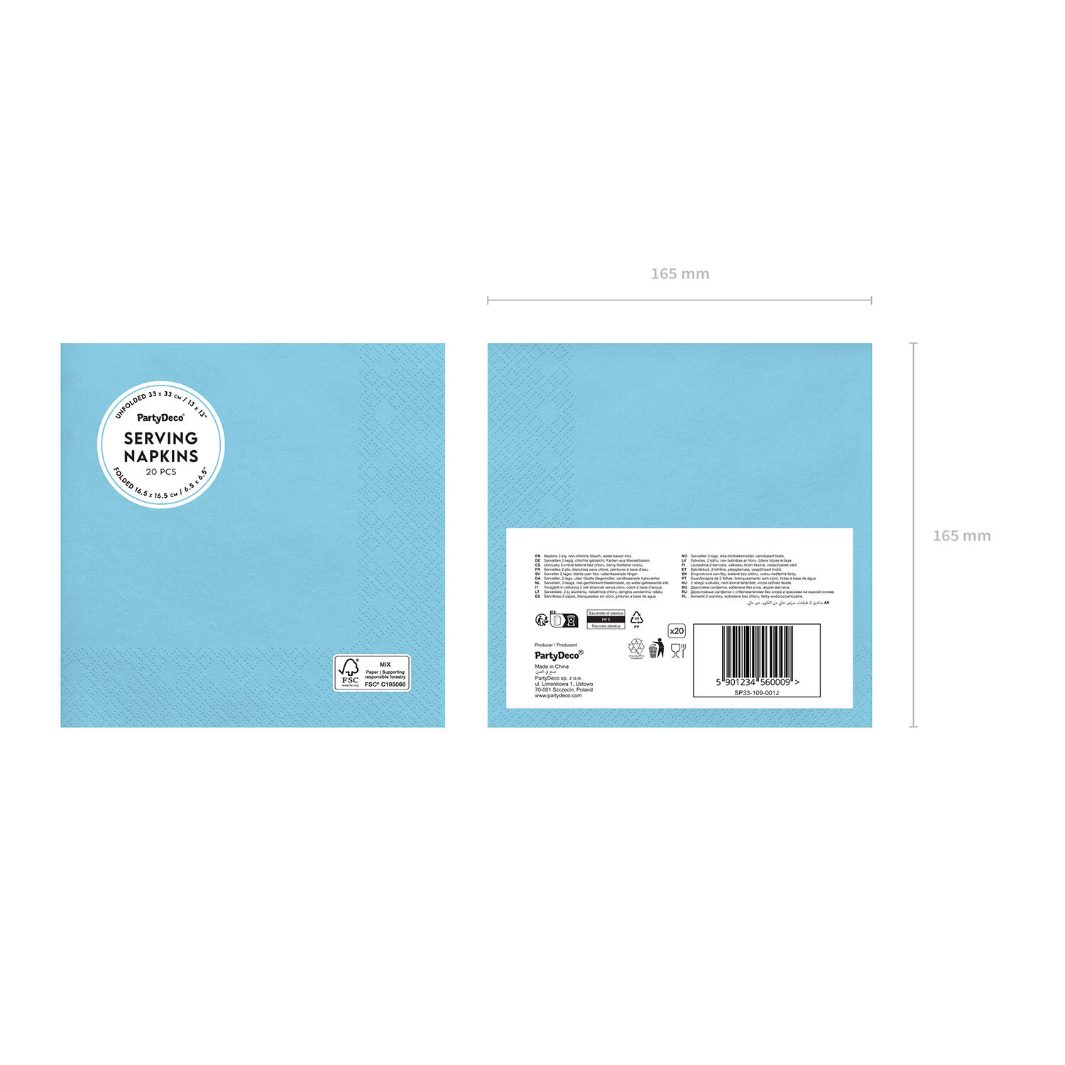 Papierservietten - Hellblau - 33 � 33 cm - 20 St�ck Bild 4