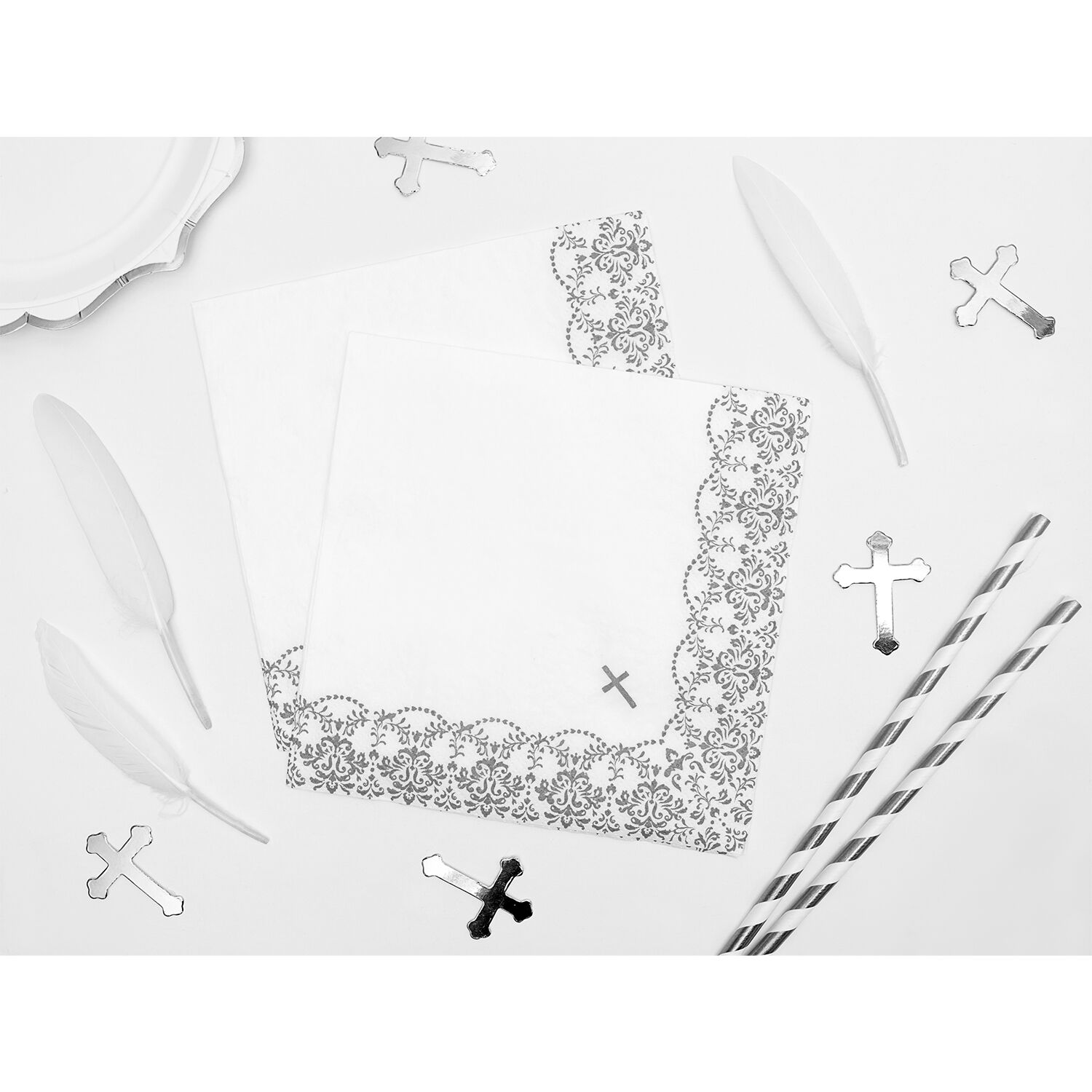 Servietten Erste Kommunion - Ornament, 33 � 33 cm, Silber, 20 St�ck Bild 3