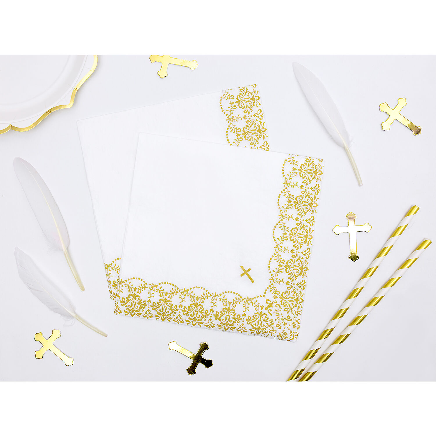 Servietten Erste Kommunion - Ornament, 33 � 33 cm, Gold, 20 St�ck Bild 3