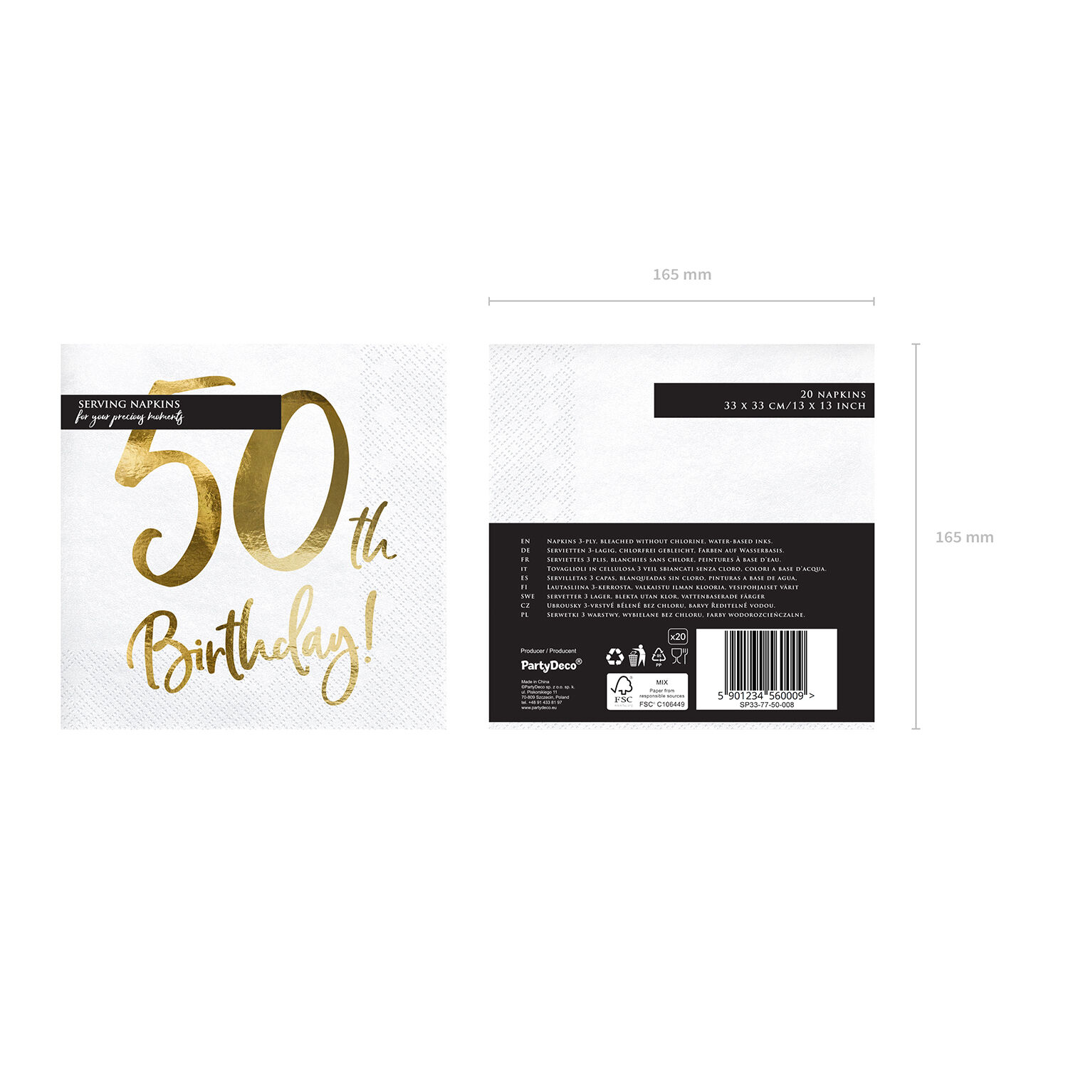 Servietten 50th Birthday / Geburtstag - Wei�, 33 � 33 cm, 20 St�ck Bild 5
