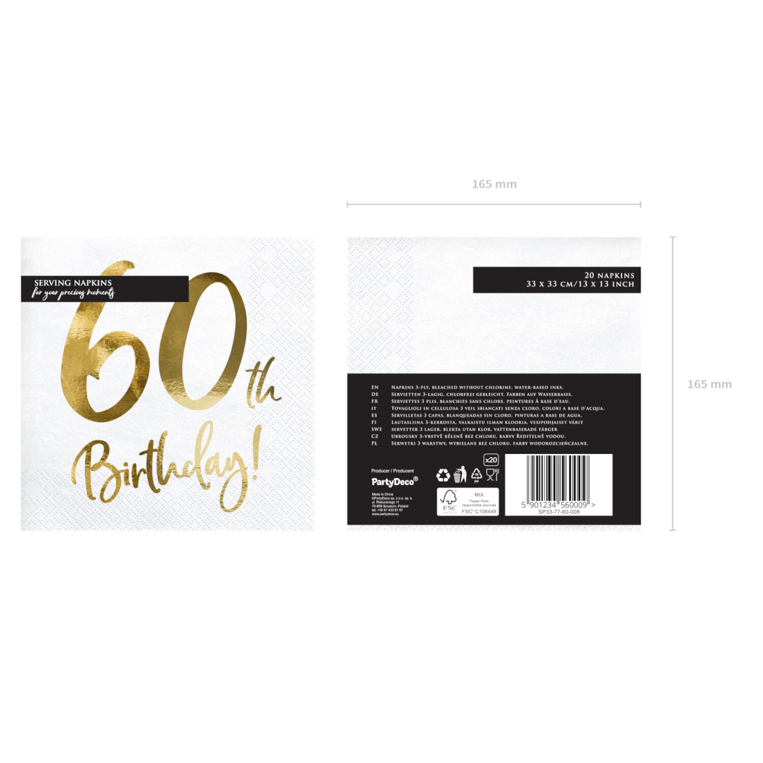 Servietten 60th Birthday / Geburtstag - Wei�, 33 � 33 cm, 20 St�ck Bild 5