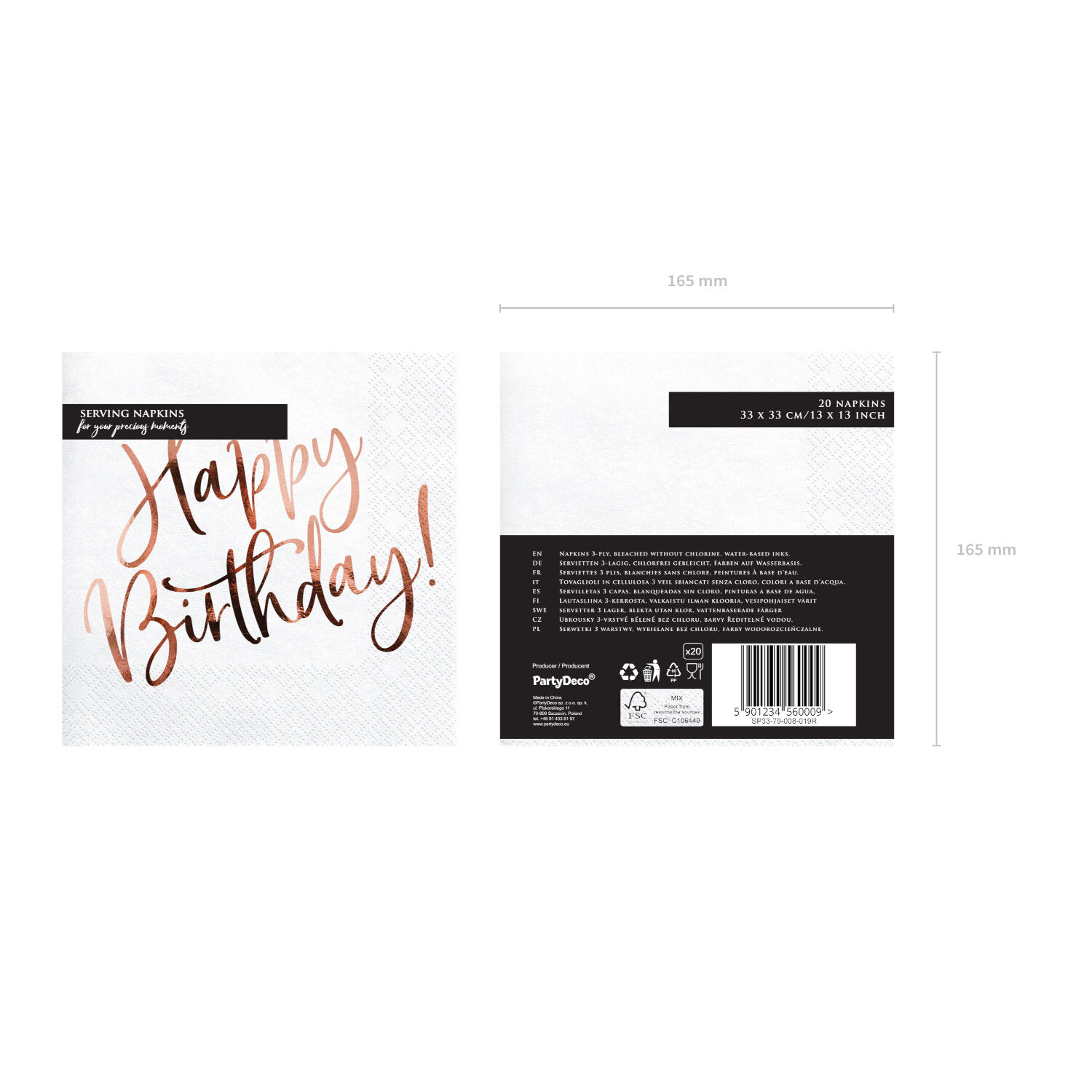 Servietten Happy Birthday / Geburtstag - Wei�/Ros�, 33 x 33 cm, 20 St�ck Bild 3