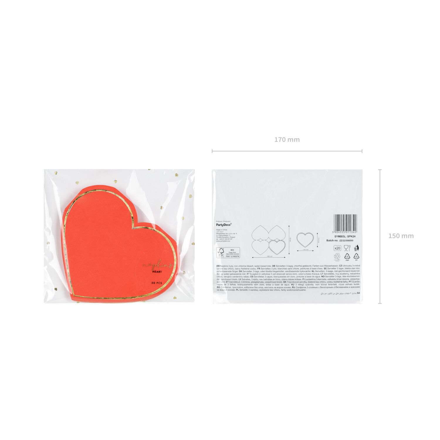 Servietten Herz - Rot mit Goldrand, 14,5 � 12,5 cm, 20 St�ck Bild 4