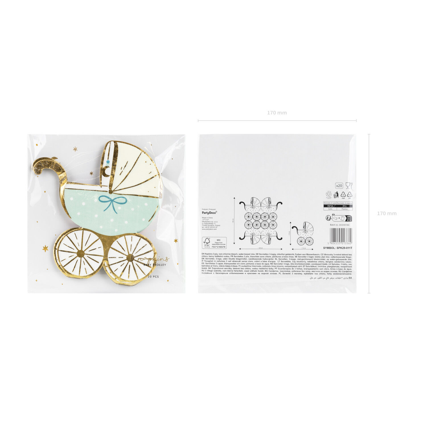 Servietten Form Kinderwagen - Blau, 14 � 15 cm, 20 St�ck Bild 3