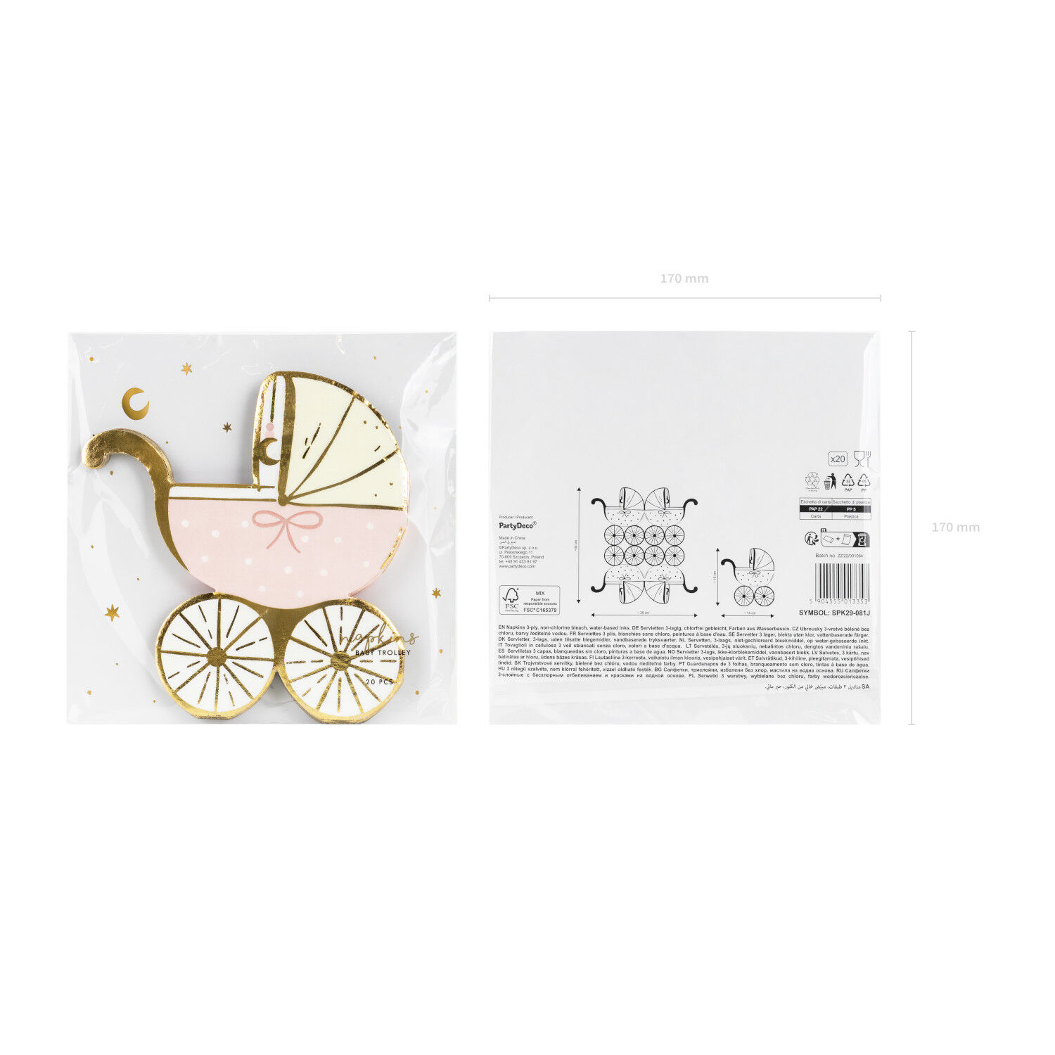 Servietten Form Kinderwagen - Hellrosa, 14 � 15 cm, 20 St�ck Bild 4