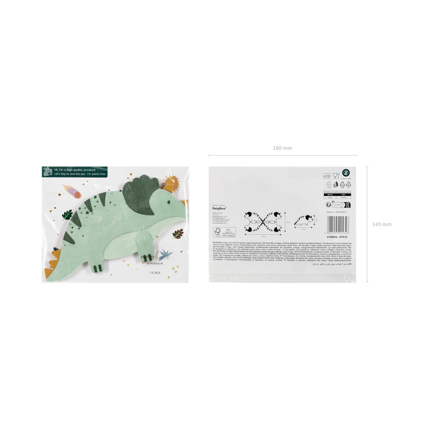 Servietten Form Triceratops / Dinosaurier - 18 � 10 cm, 12 St�ck Bild 3