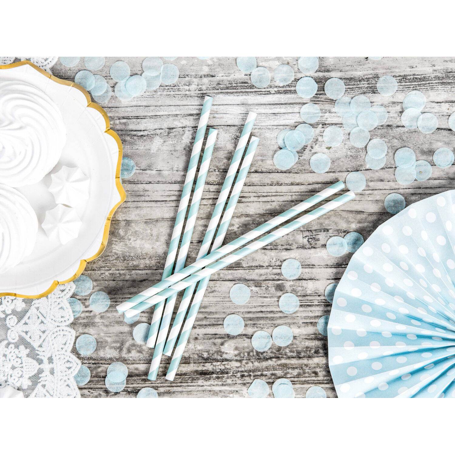 Papierstrohhalme gestreift - Hellblau, 19,5 cm, 10 St�ck Bild 2