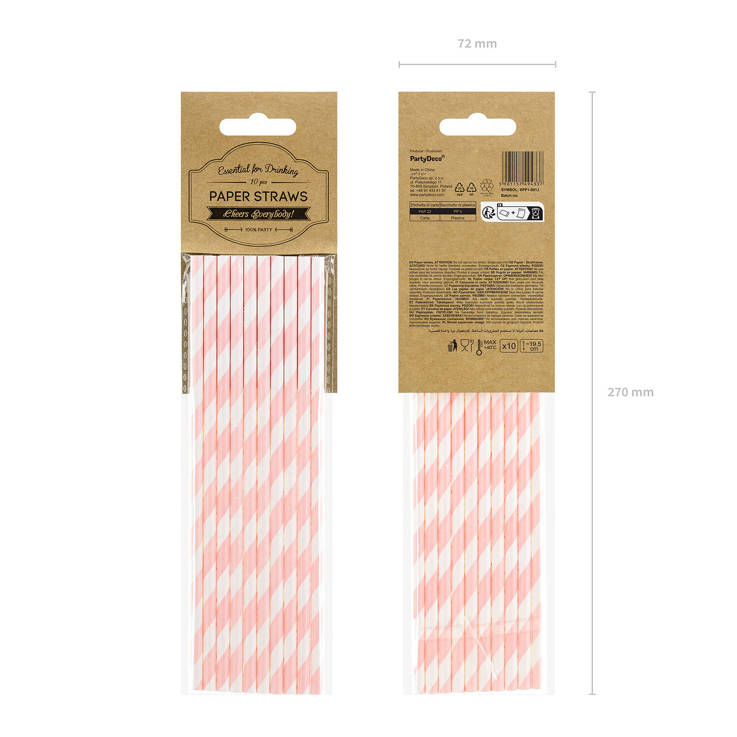 Papierstrohhalme gestreift - Hellrosa, 19,5 cm, 10 St�ck Bild 5