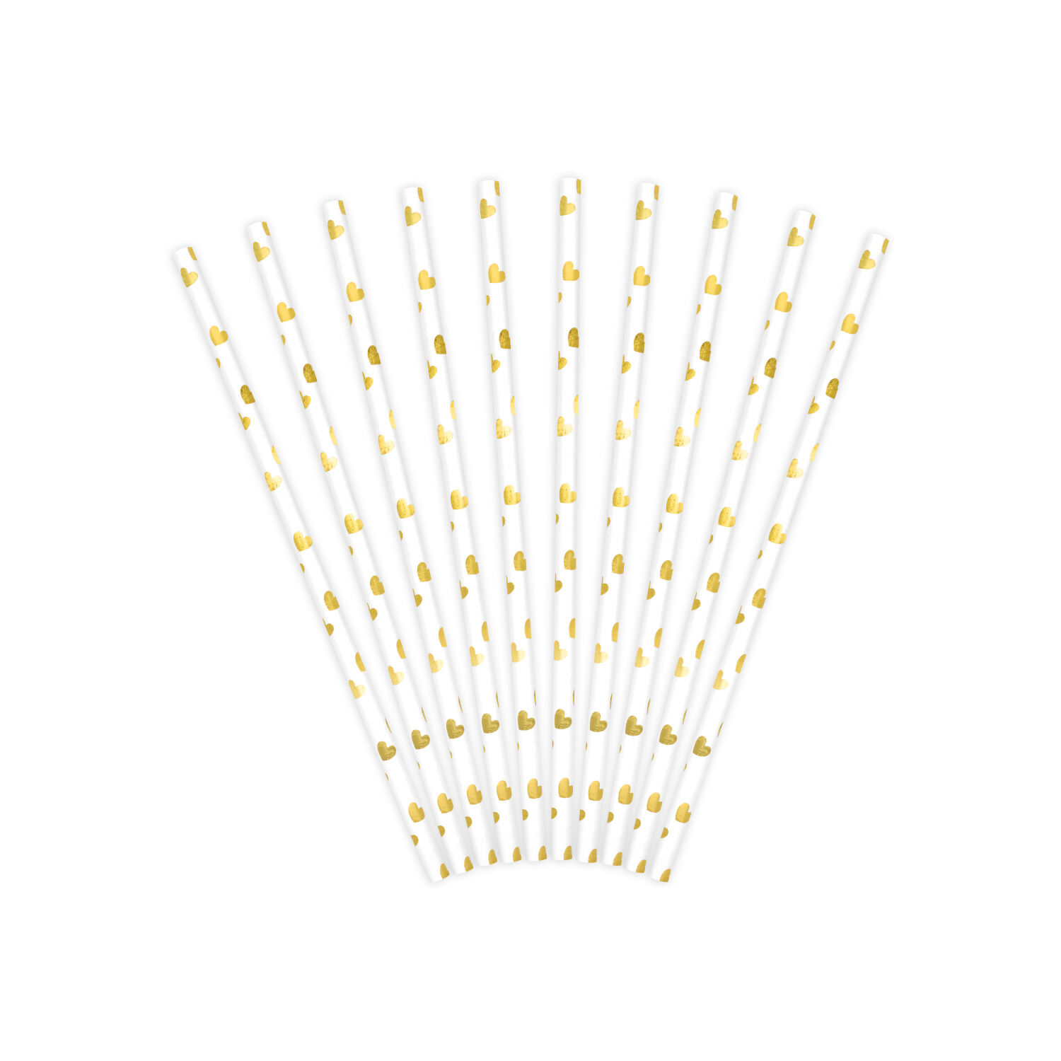 Papierstrohhalme Herzen Gold - 19,5 cm, 10 St�ck