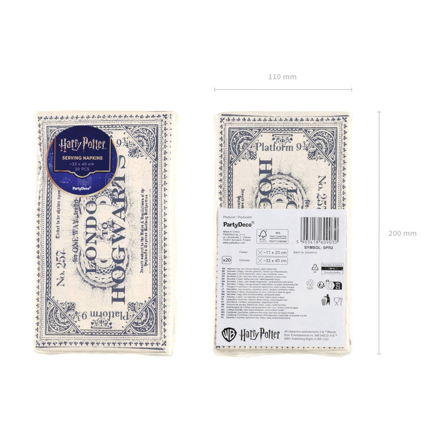 Servietten Harry Potter Ticket London to Hogwarts, 33x40 cm, beige Bild 3