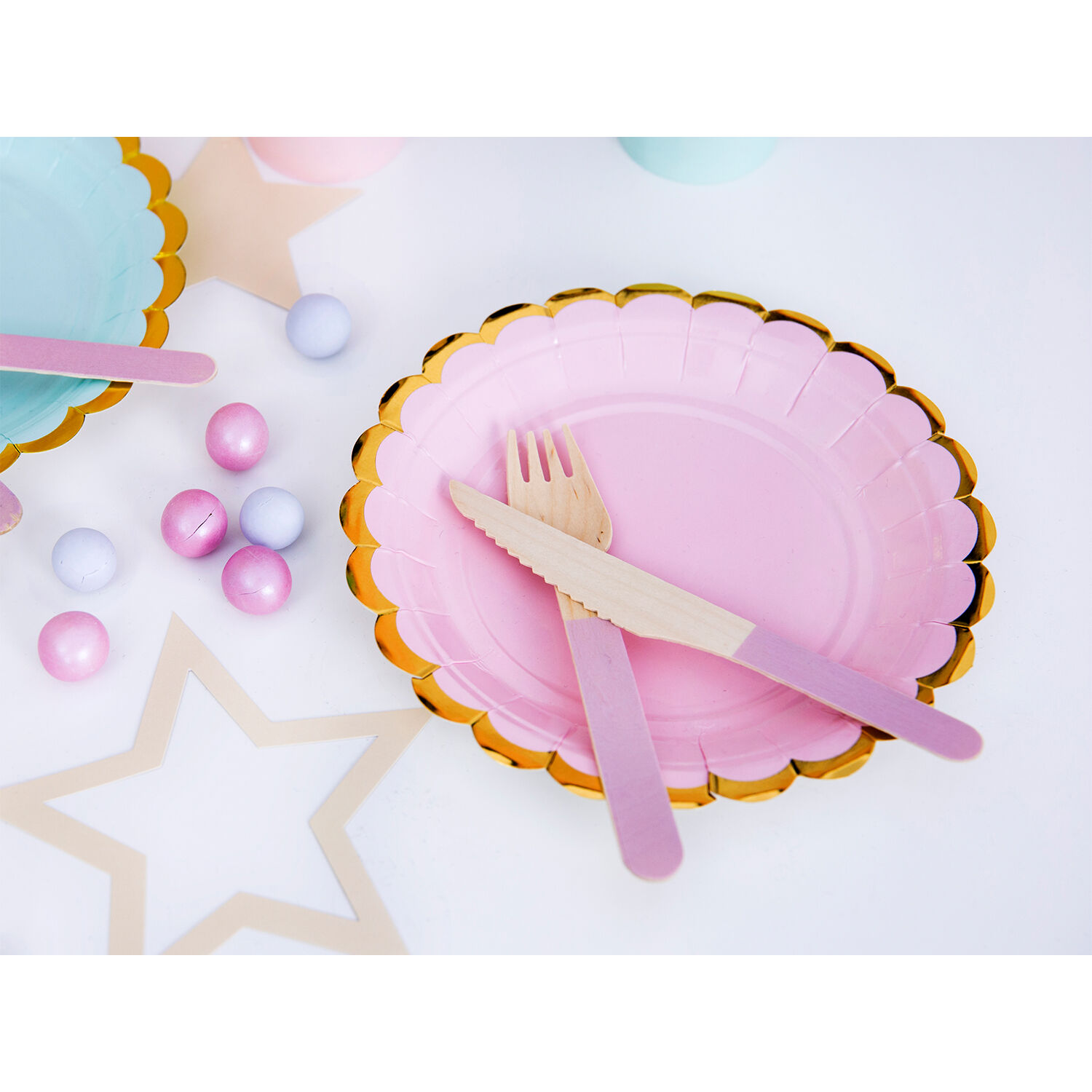 Pappteller mit Goldrand - Hellrosa, 18 cm, 6 St�ck Bild 2