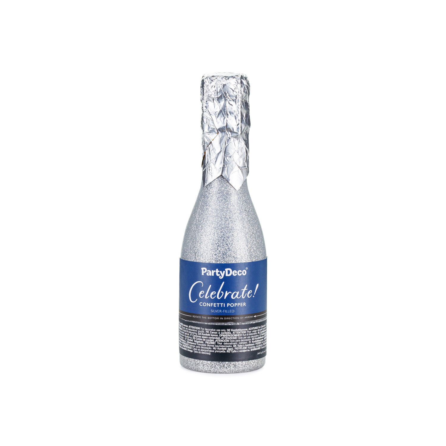 Konfettikanone Form Champagnerflasche - Silber, 20,5 cm Bild 2