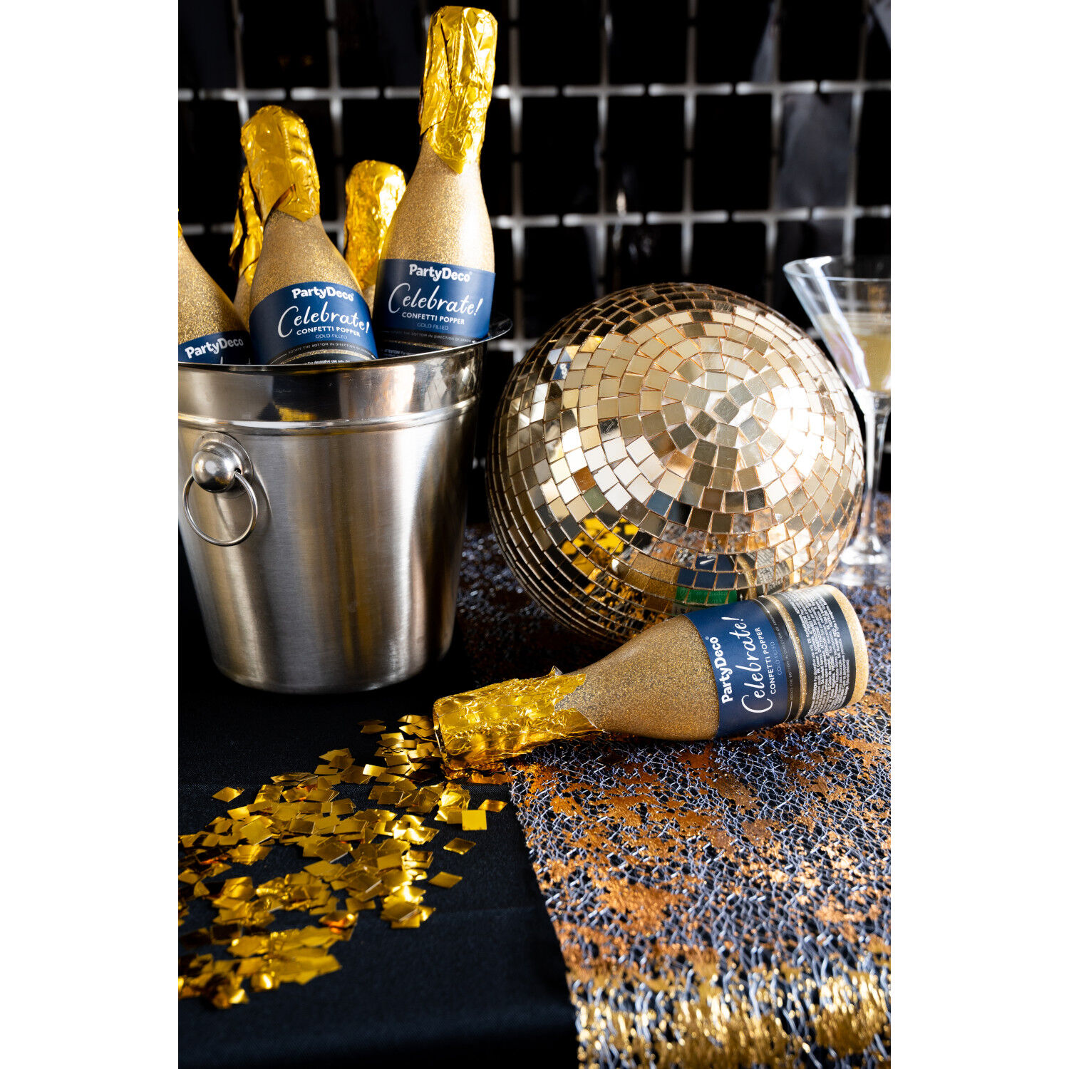 Konfettikanone  Form Champagnerflasche - Gold, 20,5 cm Bild 4