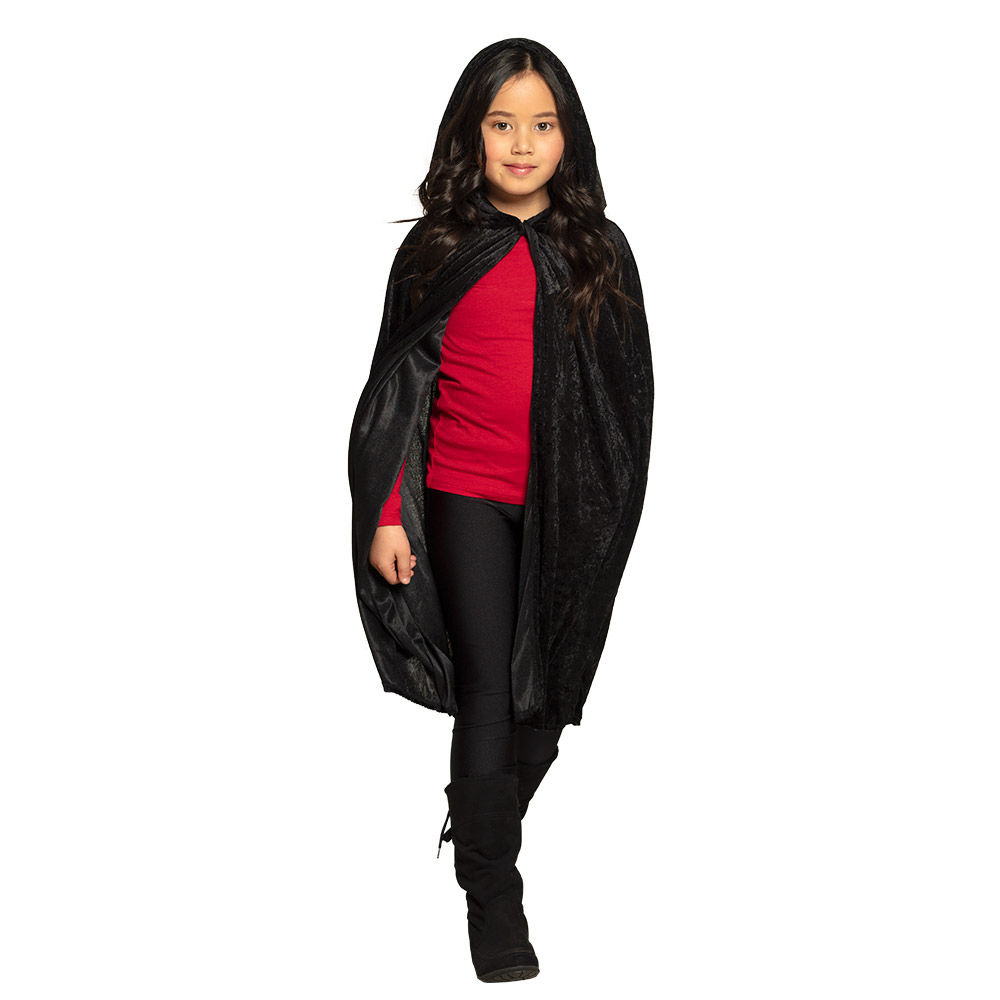 Kinder-Kostüm Umhang mit Kapuze, schwarz, 115cm