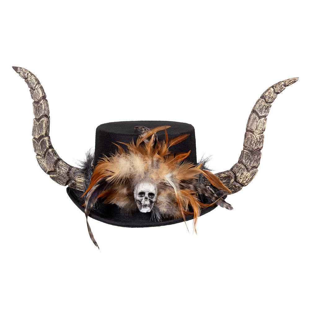 Hut Zylinder Papa Voodoo mit Hörnern, schwarz mit elastischem Hutband Bild 2