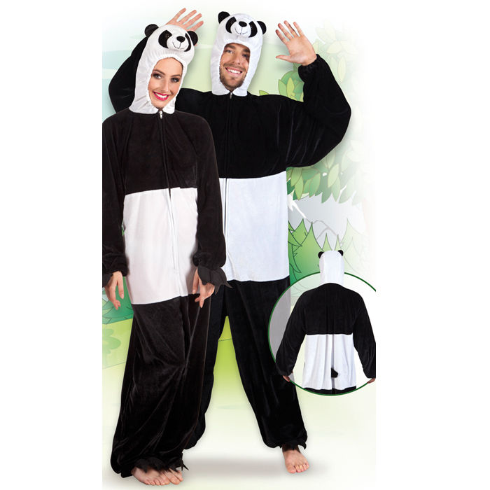 Damen- und Herren-Kostüm Overall Panda, Gr. XL bis 190cm Körpergröße - Plüschkostüm, Tierkostüm