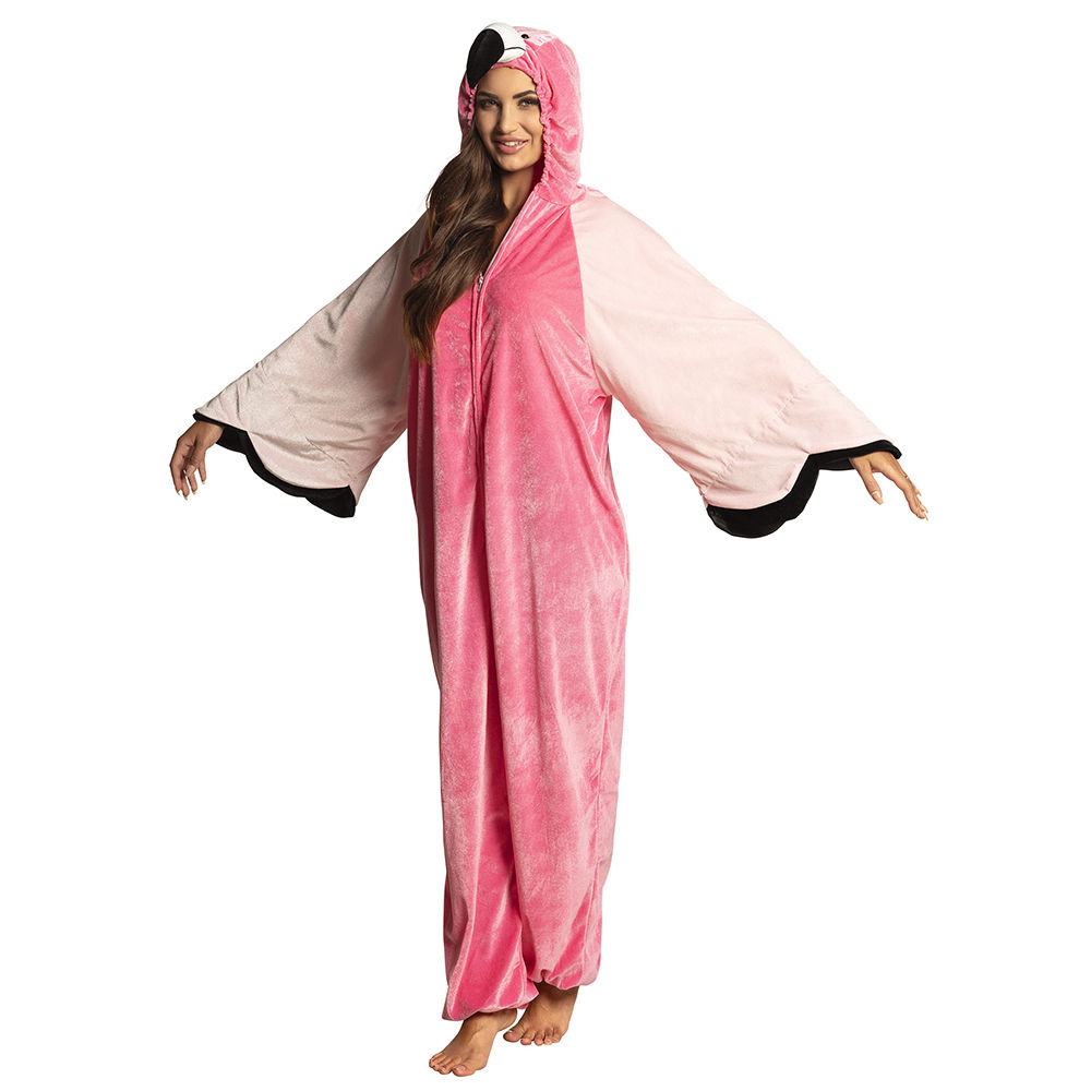 Damen- und Herren-Kostüm Overall Flamingo, Gr. S bis 165cm Körpergröße - Plüschkostüm, Tierkostüm