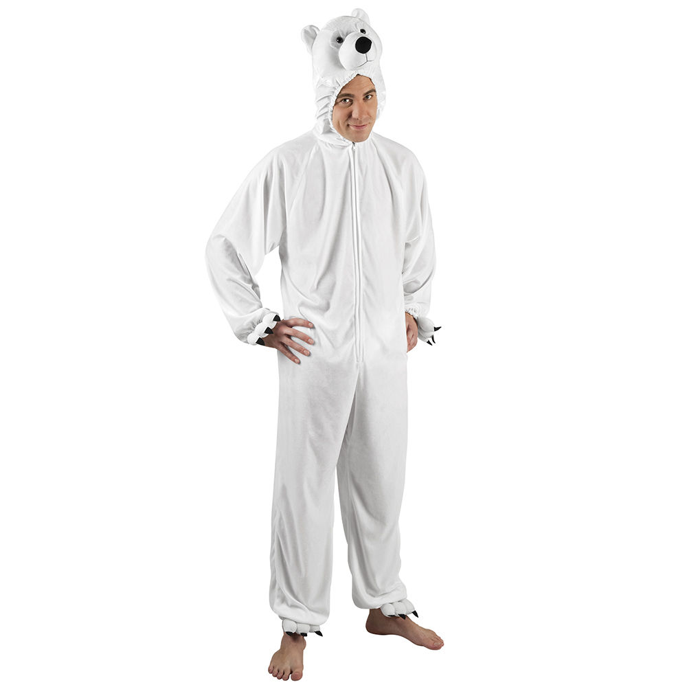 Damen- und Herren-Kostüm Overall Eisbär, Gr. S bis 165cm Körpergröße - Plüschkostüm, Tierkostüm