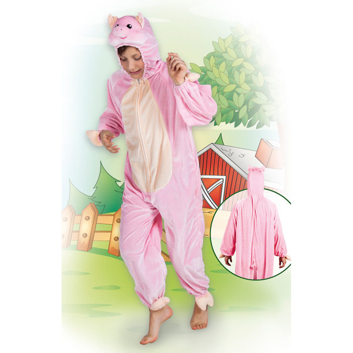 Kinder-Kostüm Overall Schwein, Gr. M bis 140cm Körpergröße - Plüschkostüm, Tierkostüm