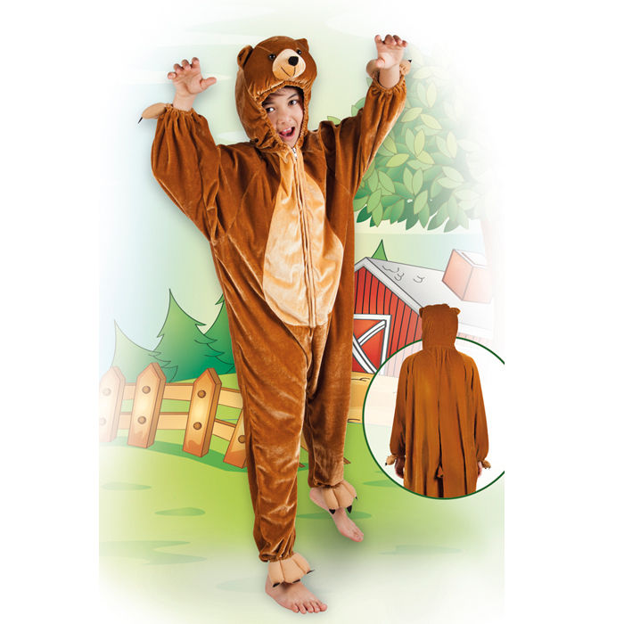 Kinder-Kostüm Overall Bär, Gr. M bis 140cm Körpergröße - Plüschkostüm, Tierkostüm