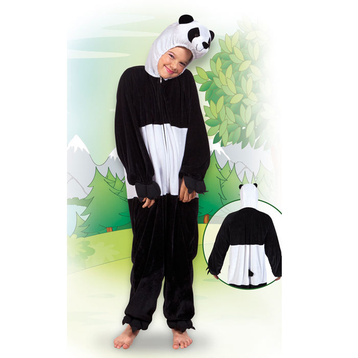 Kinder-Kostüm Overall Panda, Gr. M bis 140cm Körpergröße - Plüschkostüm, Tierkostüm