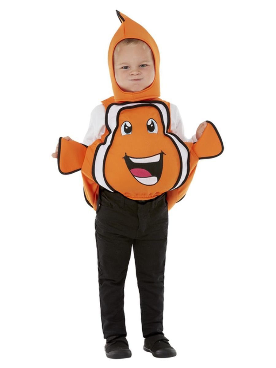 Kleinkind-Kostüm Clownfisch, Orange, mit Charakteroberteil und Hut, Größe: geeignet für 1-2 Jahre