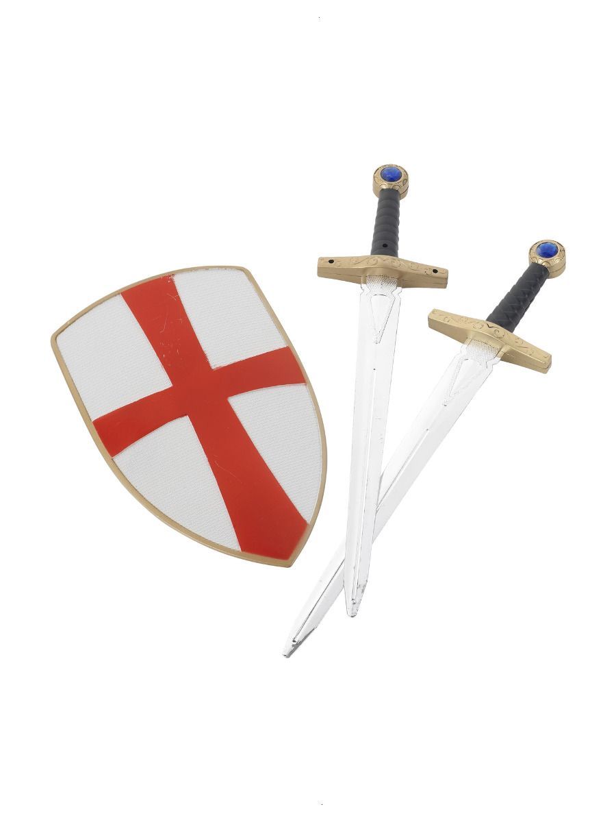 Kreuzfahrer-Ritter Set, mit zwei Schwertern und Schild, 50cm / 20in