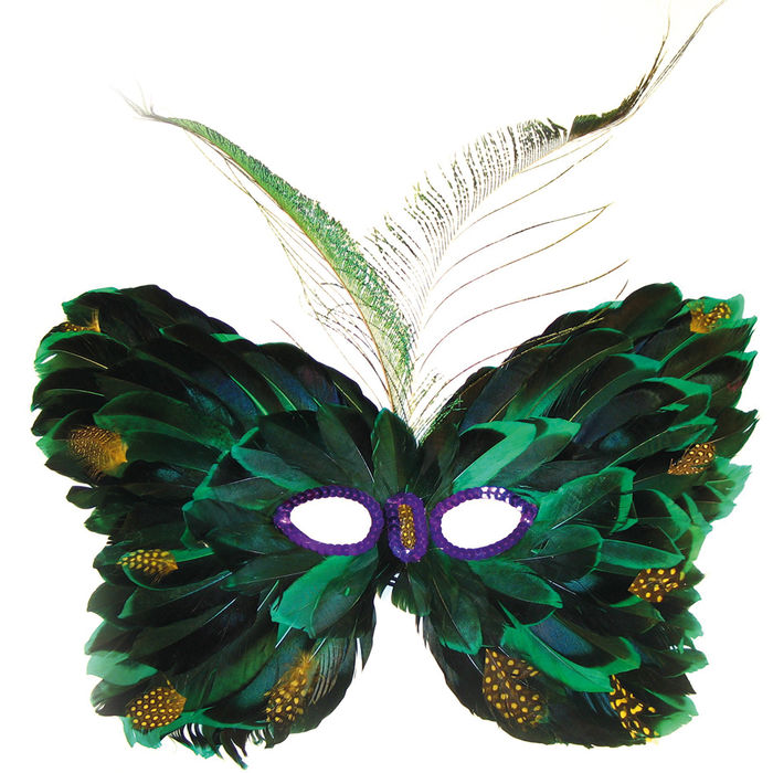 Maske aus Federn, grn / schwarz