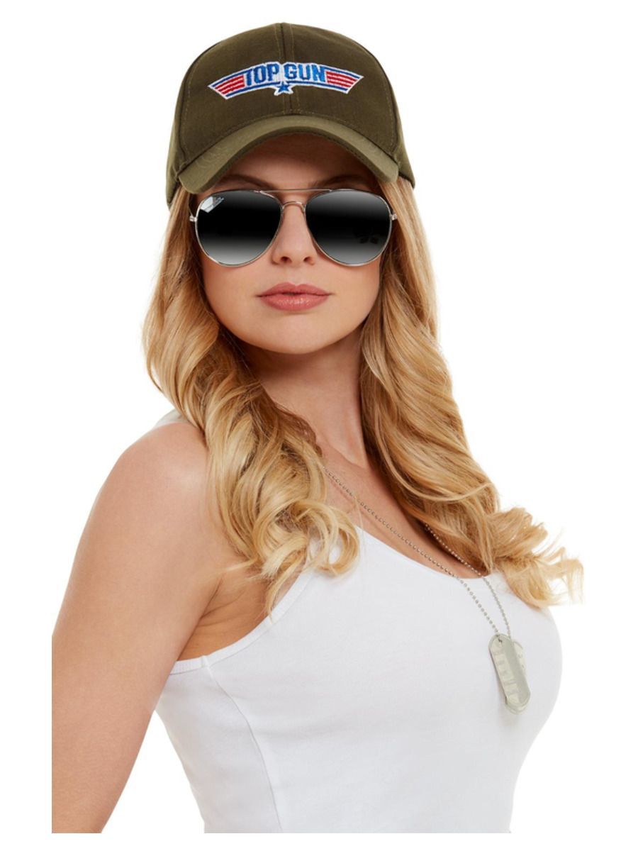Top Gun Instant-Set, mit Khakihut, Fliegerbrille und Erkennungsmarke
