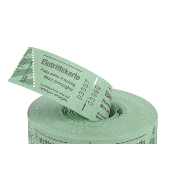 PARTY DISCOUNT Rollen-Gutscheine – 5 Rollen à 500 Abrisse, Grün, 30x30 Mm, Nummeriert