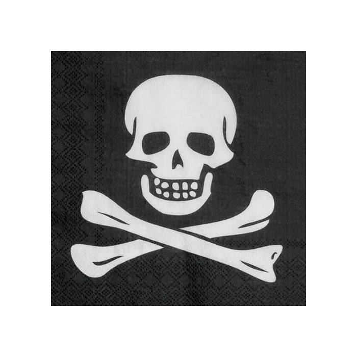 Servietten Pirat Totenkopf Schwarz 33x33cm 12 Stk Jungen Party