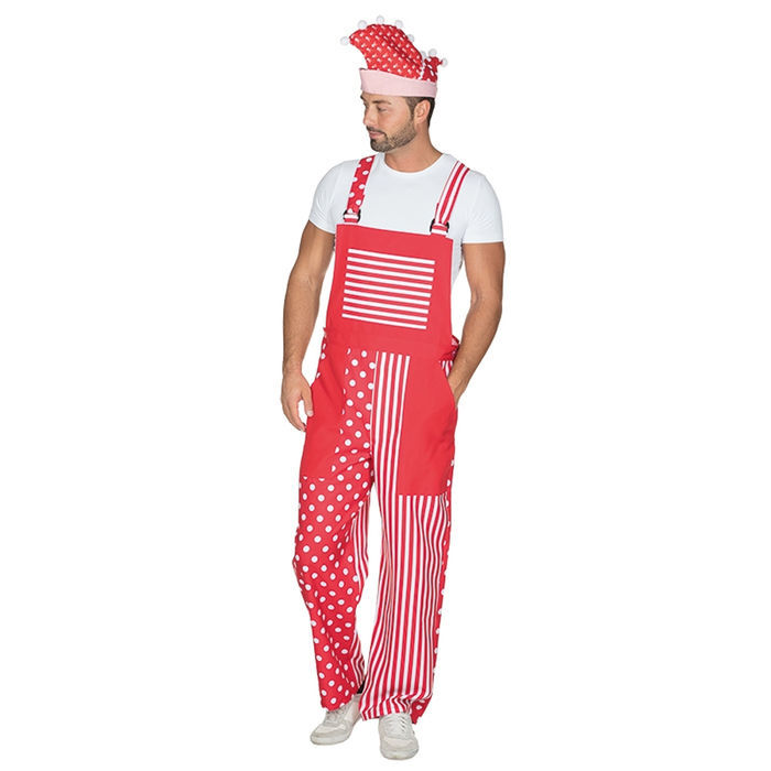 Rot/weiße Latzhose Köln Hose Kostüm Patchworkmuster Gr S-XXL Karneval Fasching